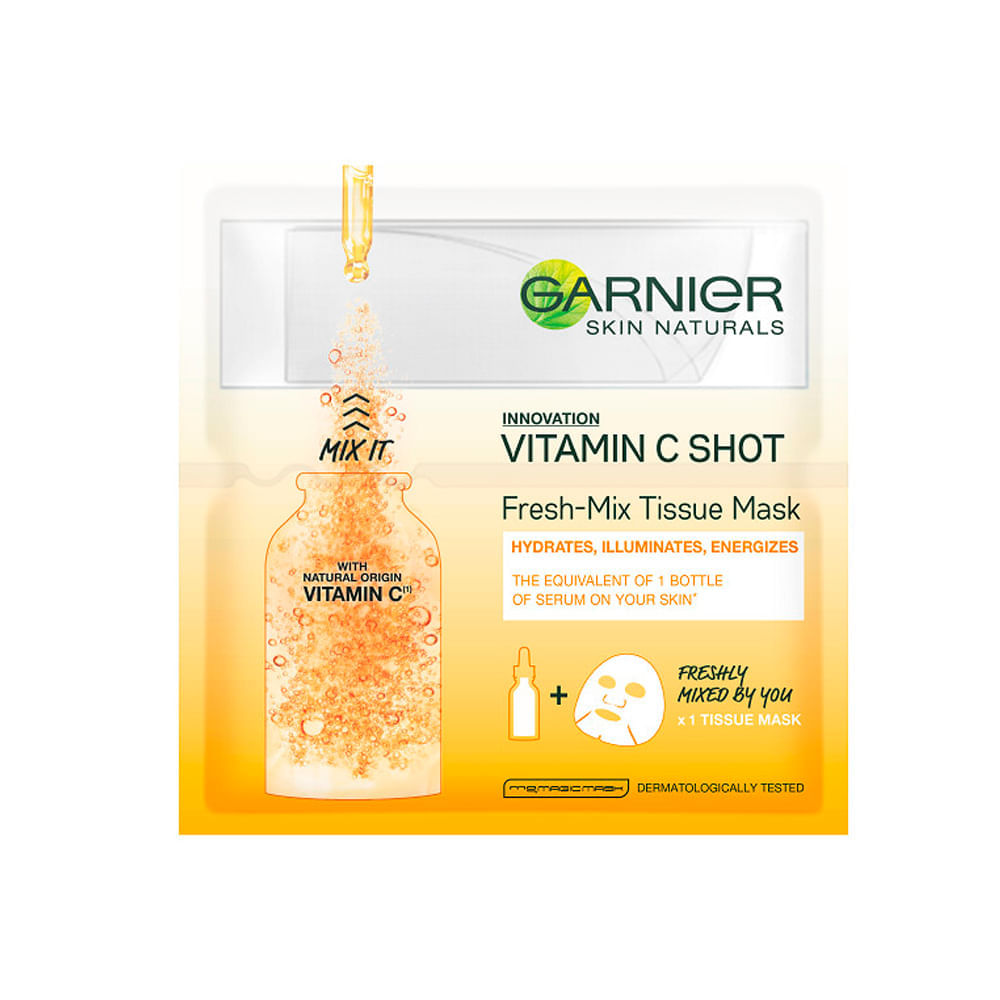 GARNIER SKIN ACTIVE Mascarilla en Tela para Rostro Fresh Mix Shot de Vitamina  C - aruma