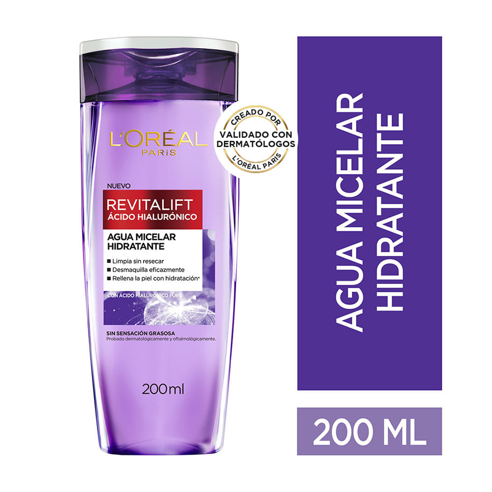Agua Micelar Hidratante L'Oréal París Revitalift Ácido Hialurónico 200ml
